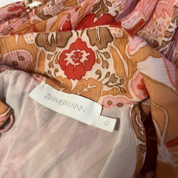 Zimmermann Sz 0 S Violet Short Halter Coral Multi Silk Dress - Picture 7 of 14